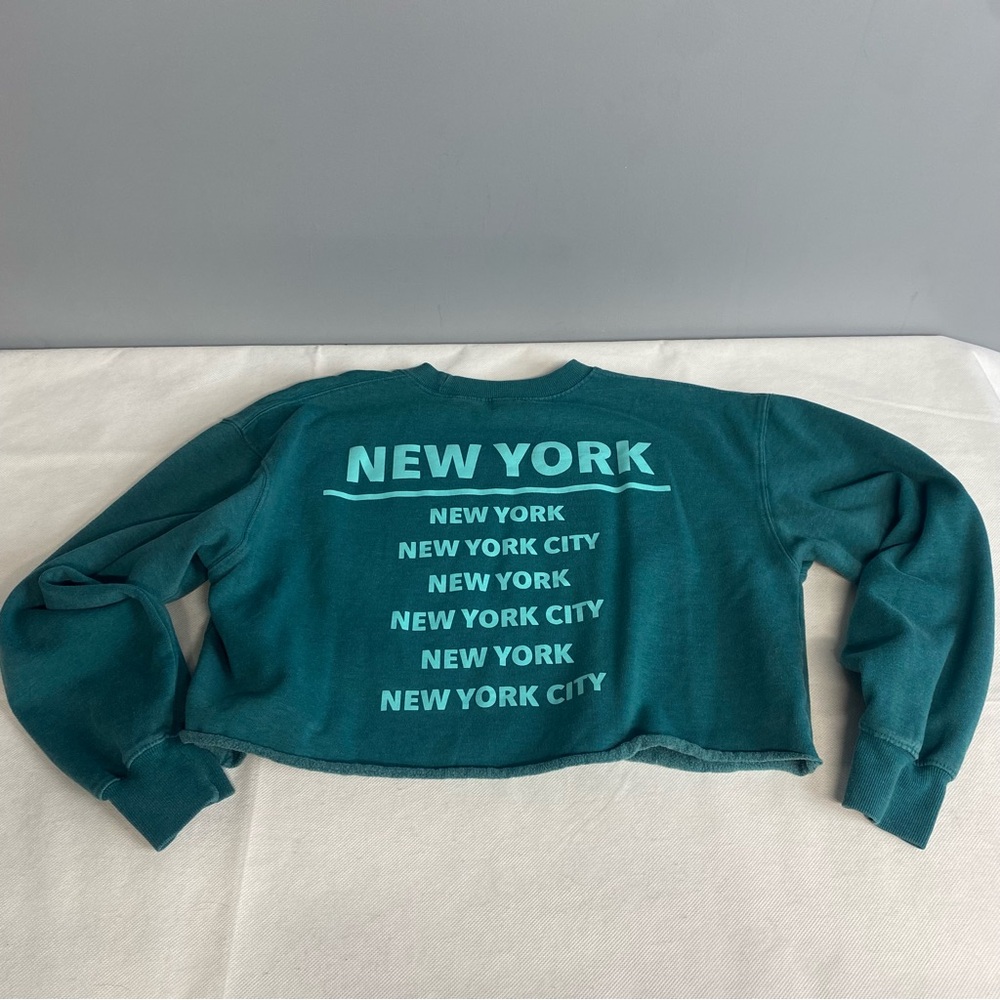 Wild Fable Green Women’s Cropped Sweatshirt Size Medium Teal New York - Picture 3 of 14